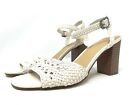 Nine West Womens Tinsley Woven Sandals Ivory Cutout Block Heels Buckle 9 M (New)