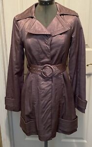 Bebe Trench Coat Womens Small Satin Button Belted Jacket Spring