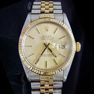 Rolex Datejust Mens 2Tone 18K Yellow Gold & Steel Watch Jubilee Champagne 16013