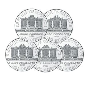 Lot of 5 2023 1 oz Austrian Silver Philharmonic Coin