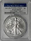 2021-(W) T1 American Silver Eagle PCGS MS70 FDOI West Point Label ✪COINGIANTS✪