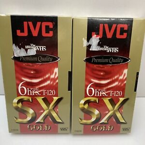 Lot of 2 JVC VHS Tapes T-120 SX Gold Premium Quality 6 Hr New Sealed