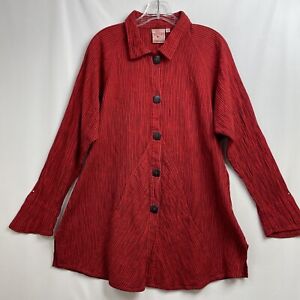 Mill Valley Clothing Co Womens Small Red Tunic Blouse Trumpet Big Shirt Striped