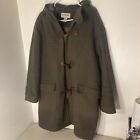 Vintage LL Bean Trench Coat Mens M Army Green Wool Trench Flannel Lined Hooded