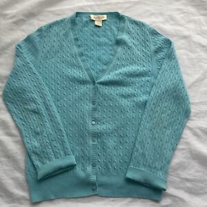 Peck & Peck 100% Cashmere Cardigan Sweater Womens Sz L Blue Long Sleeve