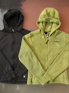 Spyder Women’s  2 Jacket’s Fleece Zip pockets Waist Length Black Green Medium