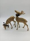 Vintage Gold Solid Brass Deer Doe Stag Buck Animal Figurines Set of 2 Decor