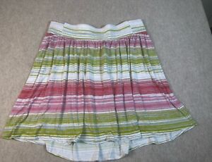 Lane Bryant Striped Skirt Pink Green 18/20 Elastic Waist Flare Mini Summer