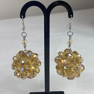 Amber Cut Crystal Bead Cluster HUGE Dangle Earrings from the 1960’s.