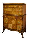 Vintage Carved Claw Foot Six Drawer French Style Satinwood Tall Chest