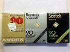 3 BLANK RECORDABLE 8 TRACK TAPE SEALED NOS NEW AMPEX SCOTCH 90 MINUTE