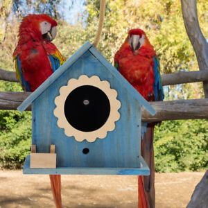 Outdoor Cedar Bird House for Hanging Garden Decor with Water Drinker - Blue