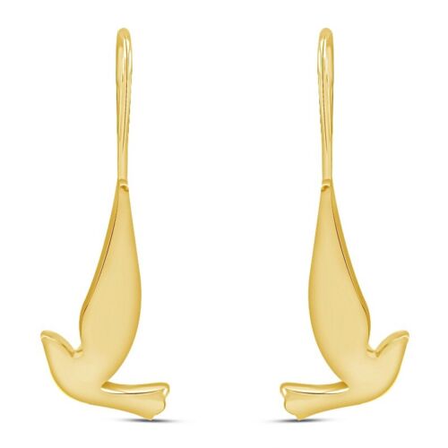 Hook Dangle Earrings Love Swallow Bird in 14K Yellow Gold Plated Silver