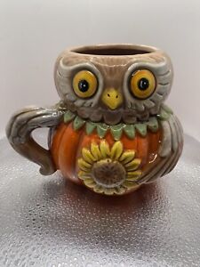 New No Box Johanna Parker Fall Owl Sunflower Pumpkin Brown Orange Holiday Mug