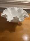 Vintage Hobnail 3 Toed Footed Crimped Ruffled Milk Glass Bowl