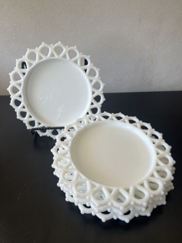 Vintage White Milk Glass plates. Set Of 4 .  Salad Or cake.       8“ Diameter