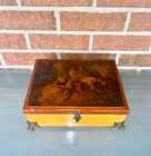 Vintage Antique Wooden Storage Keepsake Box with Hinged Lid and Lock Jewelry