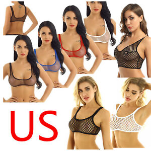 US Womens Lingerie See Through Fishnet Bra Sheer Bralette Crop Top Underwear
