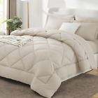 New ListingQueen Bed in a Bag 7-Pieces Comforter Sets with Comforter and Sheets Beige All S