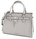 Michael Kors Bag Shoulder Bag Hamilton Md Satchel Leather Pearl Grey New