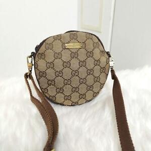 【Pre-owned】Gucci Round Pochette Shoulder Bag GG Canvas Logo Plate