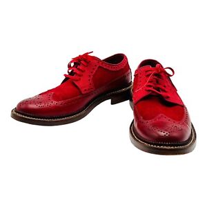 Cole Haan Oxford Dress Shoes Mens Size 8.5 M Longwing Red Leather Full Brogue