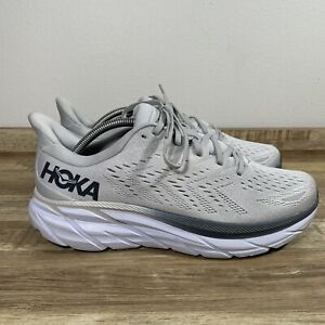 Hoka Clifton 8 Comfort Walking Running Casual Sneakers Men's 11 Gray White EUC