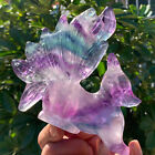 459G Natural beautiful fluorite crystal hand carving Nine-tailed fox heal