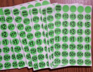 640 GARAGE YARD SALE RUMMAGE STICKERS PRICE LABELS NEON GREEN @@ MY OTHER ITEMS