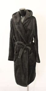ASOS Design Men's Hooded Lounge Dressing Gown Robe DD7 Black Fleece Large