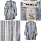 Catherines Womens Blazer  Open Front Jacket Size 2X Linen Blend Blue White New