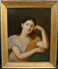 LARGE c1820 GEORGIAN PORTRAIT PENSIVE YOUNG LADY ANTIQUE Oil Painting