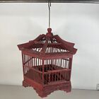 Chinese Bird Cage Pagoda Shape Bamboo Wood Decorative Slide Out Trays Red VTG
