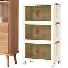 86.5cm 3-Tier Folding Storage Cabinet With Wheels And Clear Door