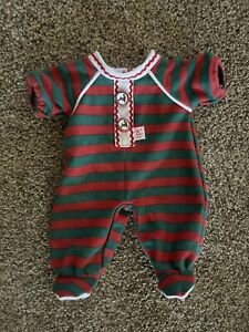 New ListingCabbage Patch Kids CPK Snowman Buttons Doll Footed Red & Green Romper