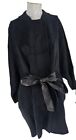 3749 St John Coat Womens Black Wool Angora Batwing Leather Tie Hand Knit L NWT