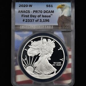 2020-W $1 PROOF SILVER AMERICAN EAGLE ✪ ANACS PR-70 ✪ FIRST DAY ISSUE ◢TRUSTED◣