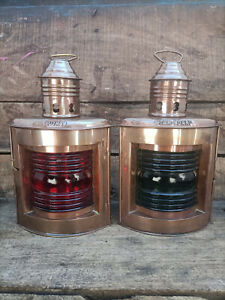 Nautical Light Brass Port & Starboard Lanterns ~ Set of 2 ~ Ship Oil Lamps
