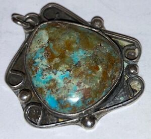 Nice Vintage Navajo Old Pawn Sterling Silver Turquoise Pendant