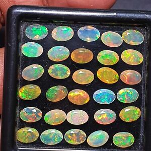 Natural Ethiopian Opal Cut Multi Fire Opal Loose Gemstone Lot 34 Pcs 4x6 MM 10CT