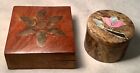 Lot of 2 Small Vintage Trinket Boxes Wood Metal Inlay Stone Inlay