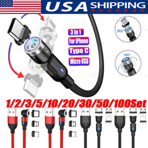 180°+360° Rotate Magnetic Charger Cable Phone Fast Charging Type C Micro USB Lot