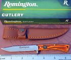 REMINGTON CUTLERY Knife With Leather Sheath Back Woods Skinner BONE Handle NIB