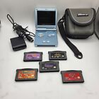 Nintendo Gameboy Advance GBA SP Pearl Blue AGS-101  W/ Charger, 5 Games & Case
