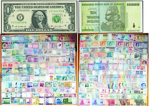 200 different WORLD BANKNOTES ALL UNCIRCULATED COLLECTION WITH ZIMBABWE TRILLION