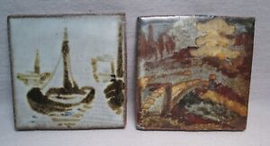 Two Small Vintage Pictorial Art Tiles Signed 