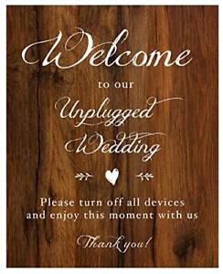 Unplugged Wedding Sign For Wedding Ceremony | Rustic Wood Look On Linen Textured