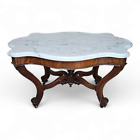 Antique Turtle Top Marble and Mahogany Coffee Table