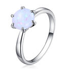 Fashion Silver Ring Round Simulated Opal Wedding Jewelry Christmas Gift Size 7