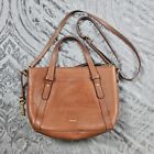 Fossil Satchel Tote Bag Purse Crossbody Brown Pebbled Leather Adjustable Strap
